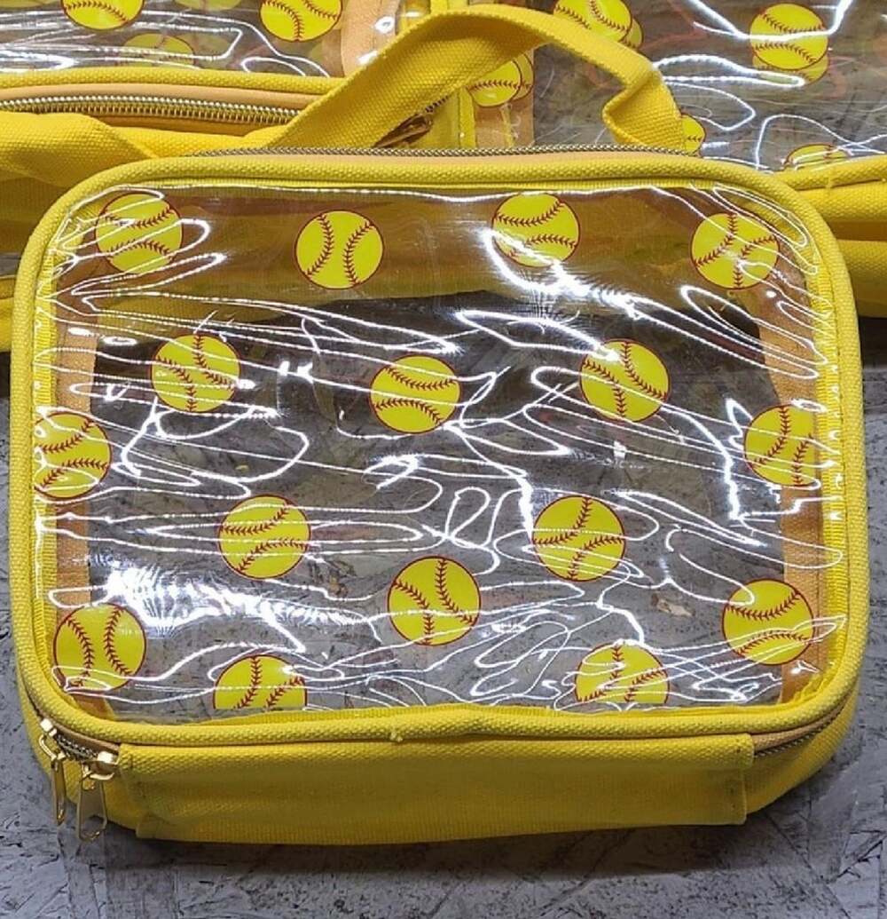 Softball Print Clear Stadium Bag Makeup Pouch with Zipper